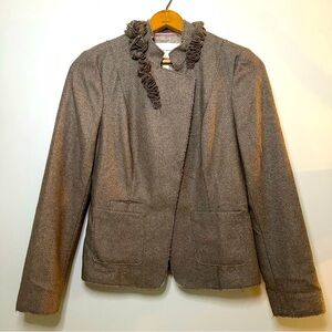 Banana Republic Herringbone Floral Ruffled Collar Wool  Blazer Women’s Sz 12